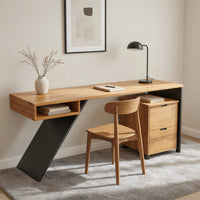 Hand-Cut Cantilever Desk in Solid Wood with Steel Leg, view 10