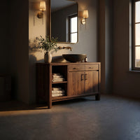 Solid Wood Bathroom Vanity Handcrafted Black With Open Shelves, view 10