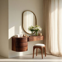 Solid Wood Dressing Table Minimalist Wall Mounted Vanity With Drawer Sunlit, view 10