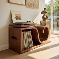 Solid Wood Record Player Stand Japandi Wave Cabinet Wellness Room, view 10