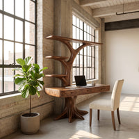 Organic Floating Desk With Branch Shaped Open Shelves For Workspace, view 10