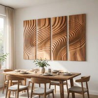 Chisel-Cut Ripples Across Four Wood Wall Panels, view 10 — view 10