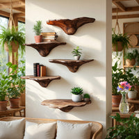 Solid Wood Mushroom Shelf Handcrafted Live Edge Entryway, view 10