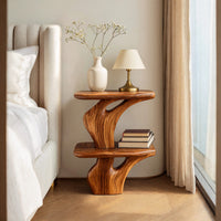 Solid Wood Nightstand Handcrafted Unique Two Tier Design Bedroom, view 10