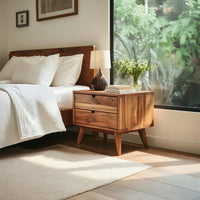 Solid Wood Nightstand Mid Century With Two Drawers Bedroom, view 10