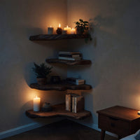 Solid Wood Natural Wood Floating Shelves Mid Century Live Edge Corner, view 10