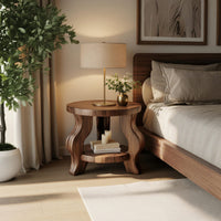 Solid Wood Nightstand Round With Curved Legs Bedroom, view 10