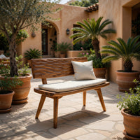 Solid Wood Outdoor Garden Bench With Carved Backrest Patio, view 10