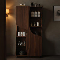 Solid Wood Bar Cabinet Sculptural With Curved Doors Kitchen Living Room, view 10