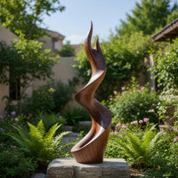 Solid Wood Sculpture Wall Art Rustic Large Twisted Spiral Floor Outdoor, view 10