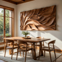 One Teak Slab Carved Into Drifting Leaves, Wall Panel, view 10 — view 10