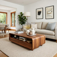 Open-Shelf Coffee Table with Two Drawers Beneath, view 10