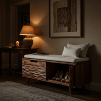 Solid Wood Shoe Storage Bench Rustic Cabinet Entryway Hallway Mudroom Placement, view 10