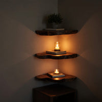 Solid Wood Natural Wood Floating Shelves Handcrafted Live Edge Corner Shelf, view 10