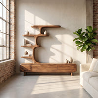 Contemporary Wood Tv Stand With Multi Tiered Shelves For Living, view 10