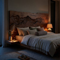 Solid Wood Headboard Rustic Mountain Relief Luxury Bedroom, view 10