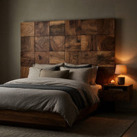 Solid Wood Headboard Rustic Square Panel Modern Farmhouse Bedroom, view 10