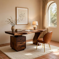 Wave-Leg Desk with a Live Edge Top and Drawer Cabinet, view 10