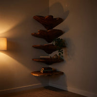 Solid Wood Corner Shelf Minimalist Leaf Bedroom Wall Decor Display, view 10