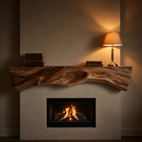 Solid Wood Floating Fireplace Mantel Rustic Sculptural Live Edge Holiday, view 10
