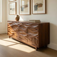 Solid Wood Sideboard Minimalist Wave Carved Home, view 10
