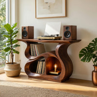 Solid Wood Record Player Stand Storage Cabinet Music Lounge Space, view 10