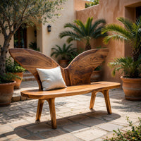 Solid Wood Outdoor Garden Bench With Butterfly Wing Backrest, view 10