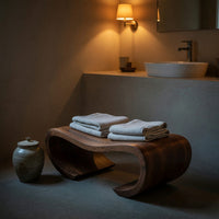 Solid Wood Teak Shower Bench Curved Spa Bathroom, view 10