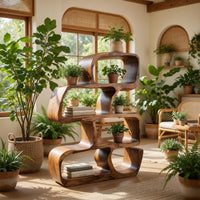 Solid Wood Standing Shelf Artistic Modern Home, view 10