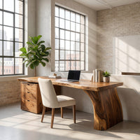 Organic Wood Desk With 3 Tier Integrated Bookshelf For Study Room, view 10