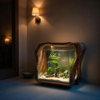 Solid Wood Aquarium Stand Rustic Live Edge With Glass Tank Bedroom, view 10