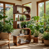 Solid Wood Standing Shelf Minimalist Sunlit Living Room, view 10