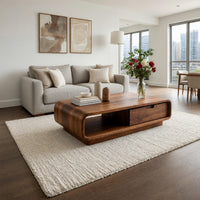 Softened Rectangle Coffee Table with Drawer and Open Bay, view 10