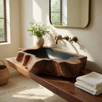 Solid Wood Sink Vanity Handcrafted Wall Mounted Bathroom Natural, view 10