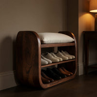 Solid Wood Shoe Storage Bench Japandi Vertical Rack Entryway Nook Placement, view 10