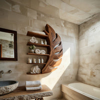 Solid Wood Corner Wall Bathroom Shelf Artistic Leaf, view 10