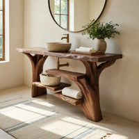 Solid Wood Live Edge Vanity Handcrafted Solid Bathroom Organic Spa Bathroom, view 10