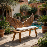 Solid Wood Outdoor Garden Bench With Wing Backrest Exterior Seating, view 10