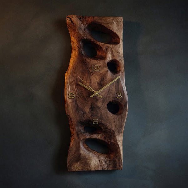 Solid Wood Clock Carved Wall Living Room