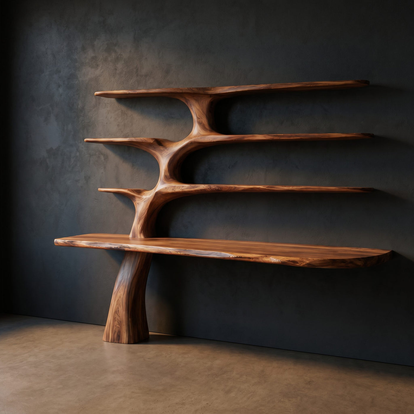 Wooden Wall Mounted Desk With Multi Shelves For Study Room