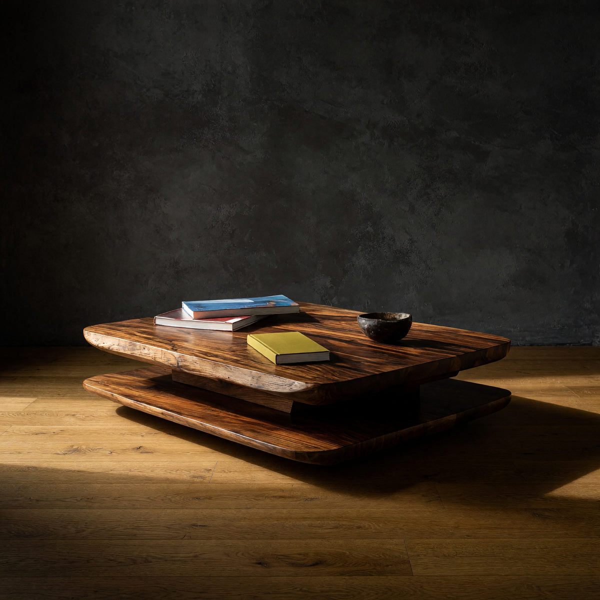 Two Thick Tiers, One Hidden Plinth: Coffee Table in Wood