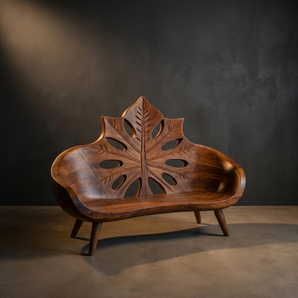 Contemporary Sunburst Leaf Back Bench For Lounge Interior Space