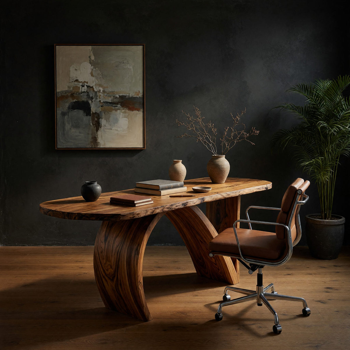 Oval Arch-Legged Desk in Solid Figured Hardwood