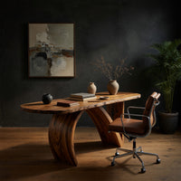 Oval Arch-Legged Desk in Solid Figured Hardwood