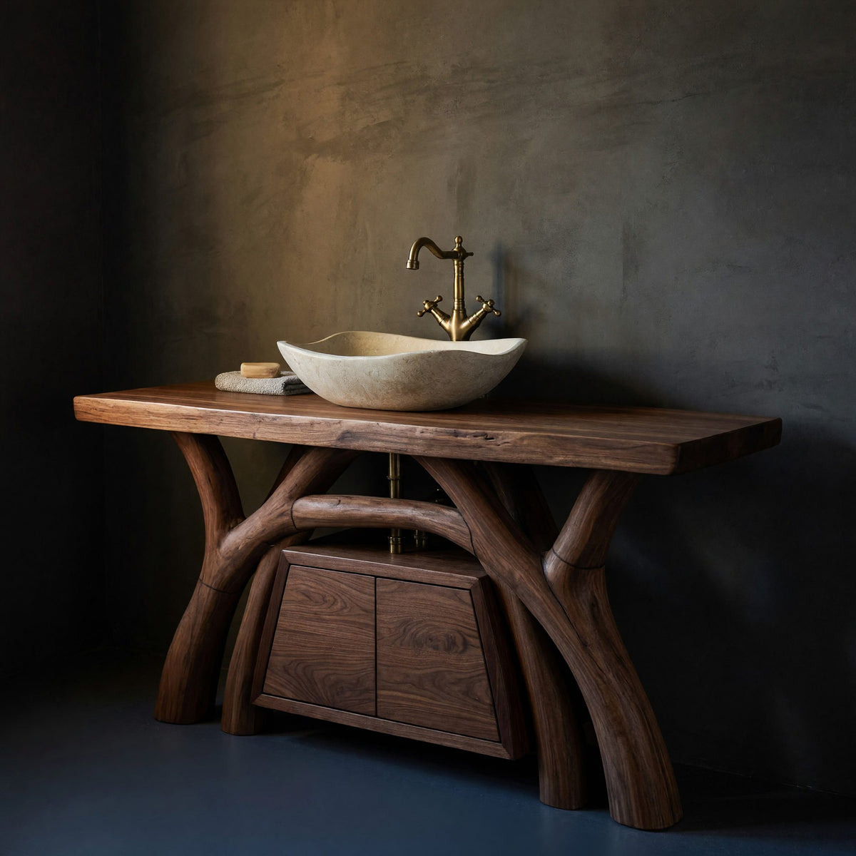 Solid Wood Live Edge Vanity Mid Century Handmade Sink Spa Bathroom
