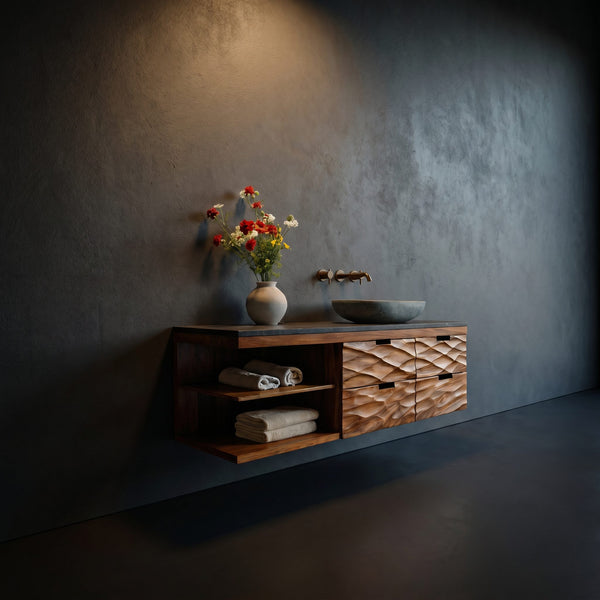 Solid Wood Bathroom Vanity Luxury Modern Japandi