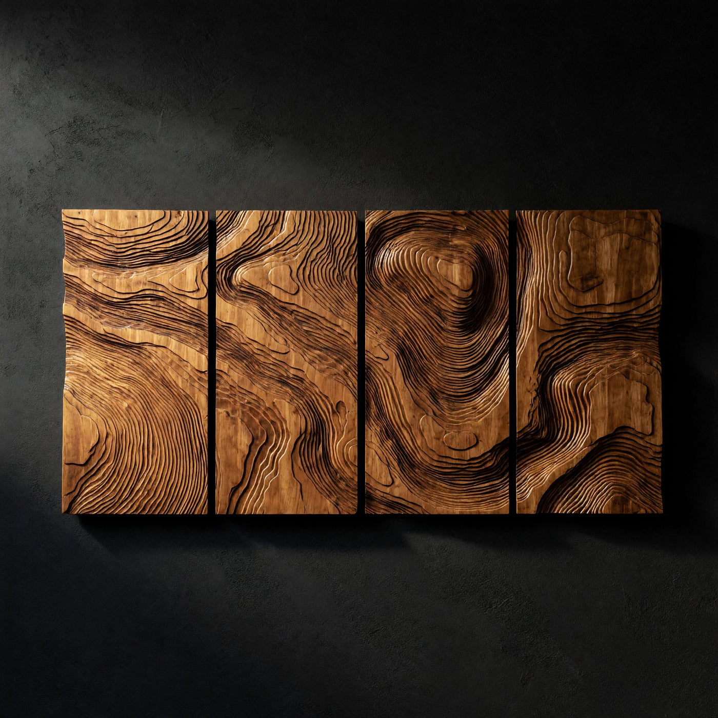 Layered Contour Wall Art in Four Carved Panels