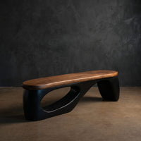 Organic Wooden Bench With Curved Black Base For Home