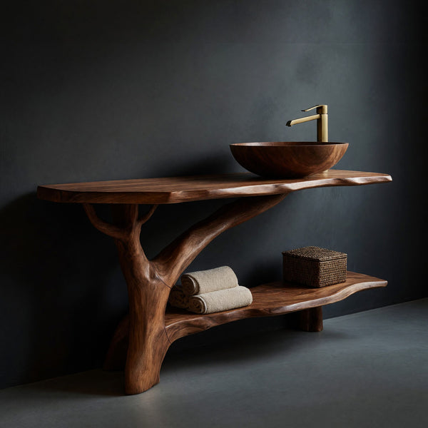 Solid Wood Live Edge Vanity Farmhouse Solid Bathroom Natural Bathroom