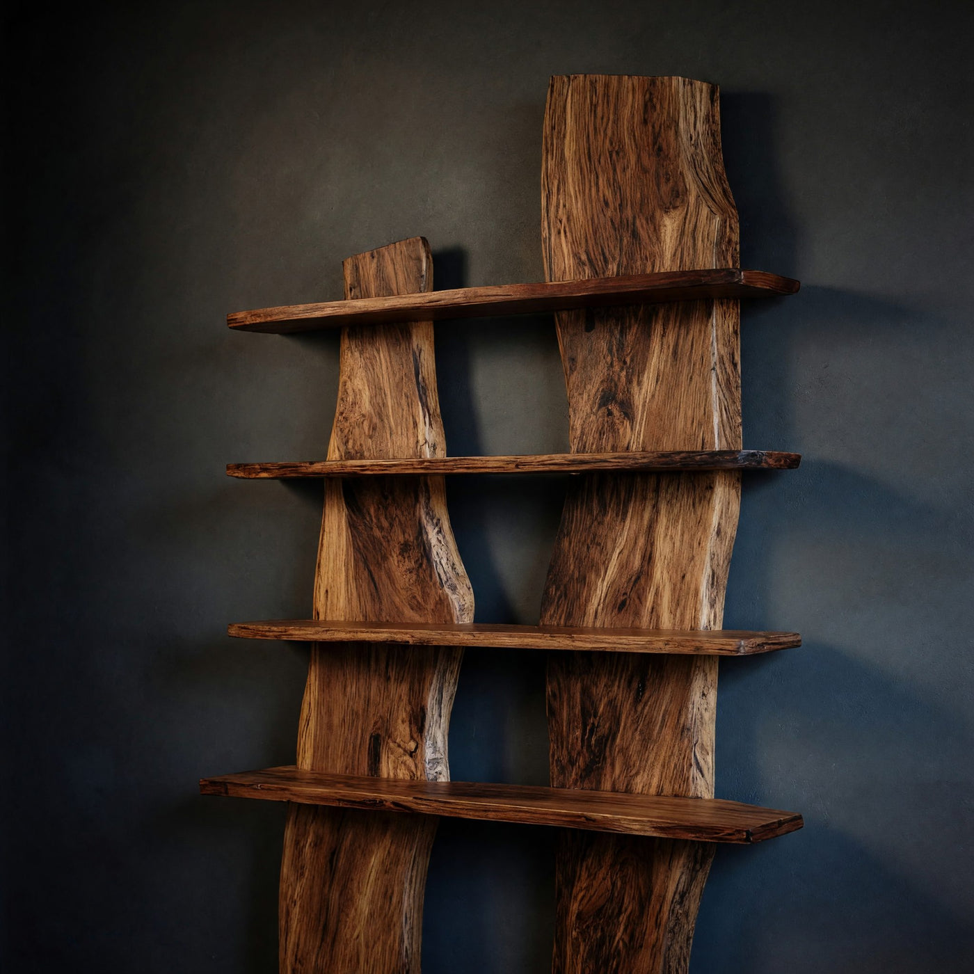 Solid Wood Standing Shelf Sculptural Curved Living Room Decoration